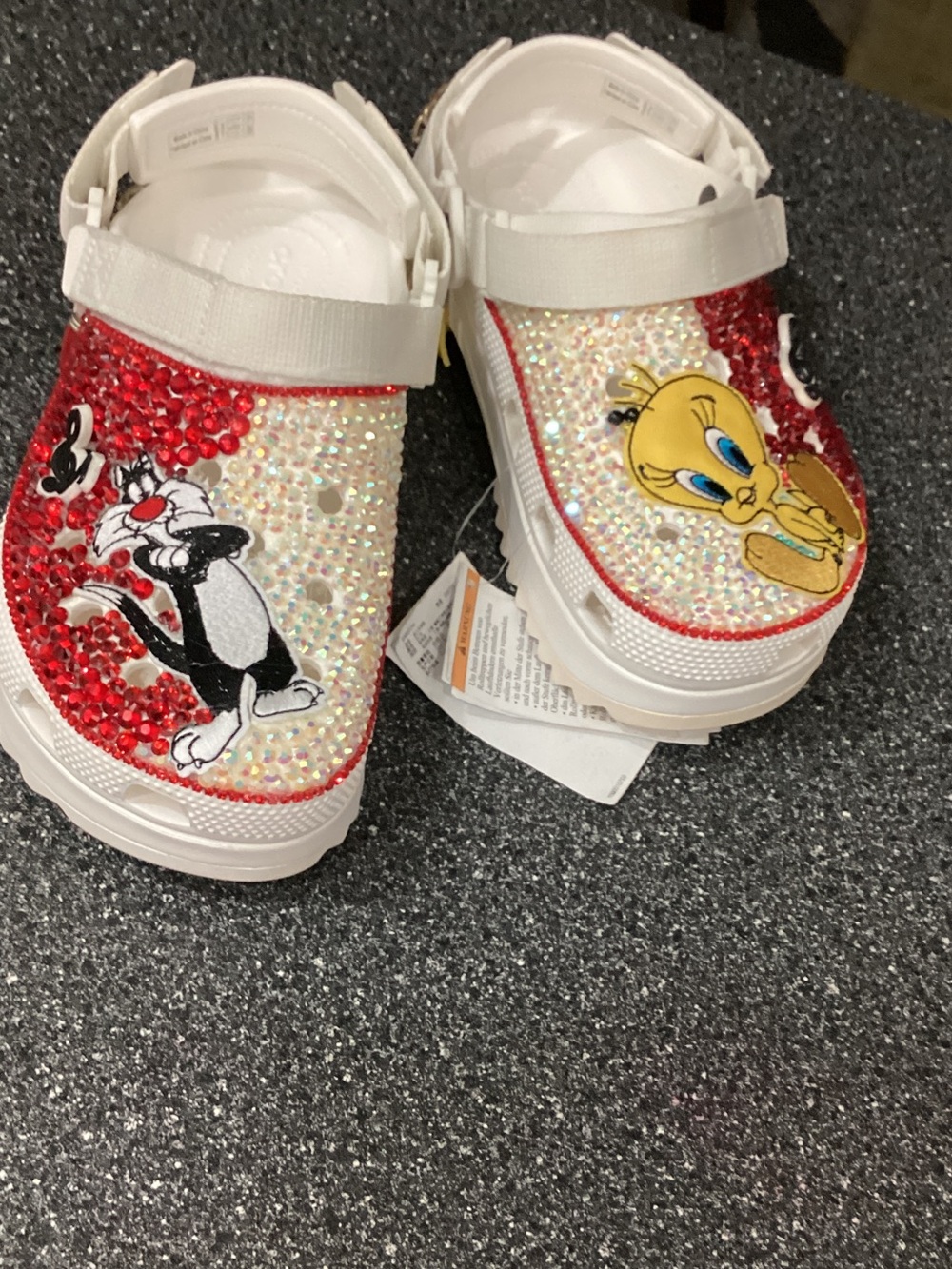 Girls' White Sandals with Red Crystal Accents and Tweety & Sylvester Patches